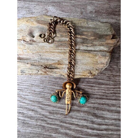 Vintage Brass and Peking Glass Bracelet Water Carrier Germany 7 1/2" Mid Century - Picture 3 of 5